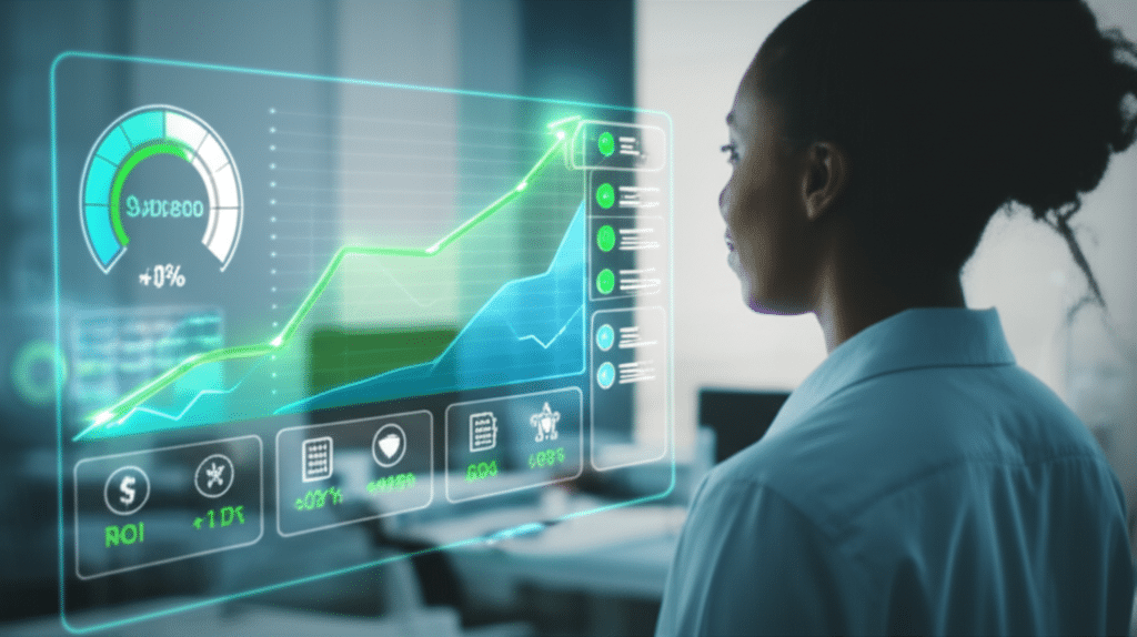 Painel de controle com métricas essenciais de marketing digital como CPA, ROI e Taxa de Conversão