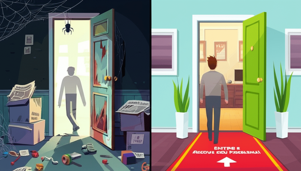 Ilustração de uma landing page otimizada, representando a casa pronta para receber visitas